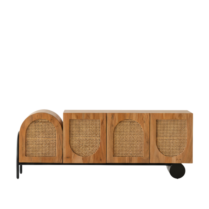 Modern Cane & Wood Sideboard Buffet - Main View