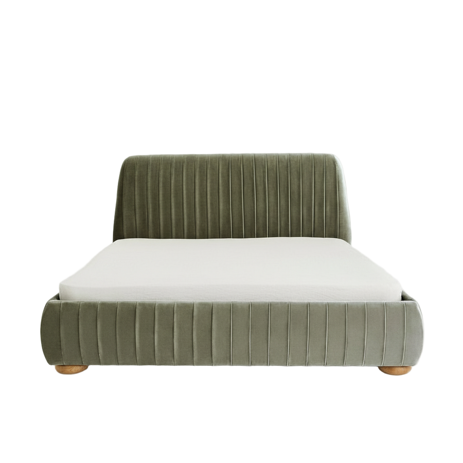 Modern Channel Tufted Velvet Bed - Main View