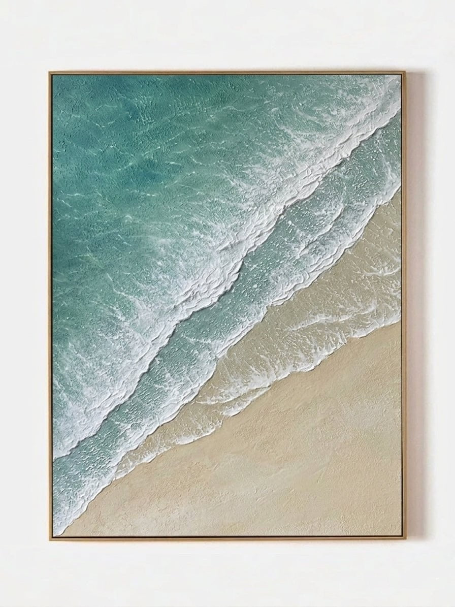 Modern Coastal 3D Textured Mint Ocean Waves Canvas Wall Art
