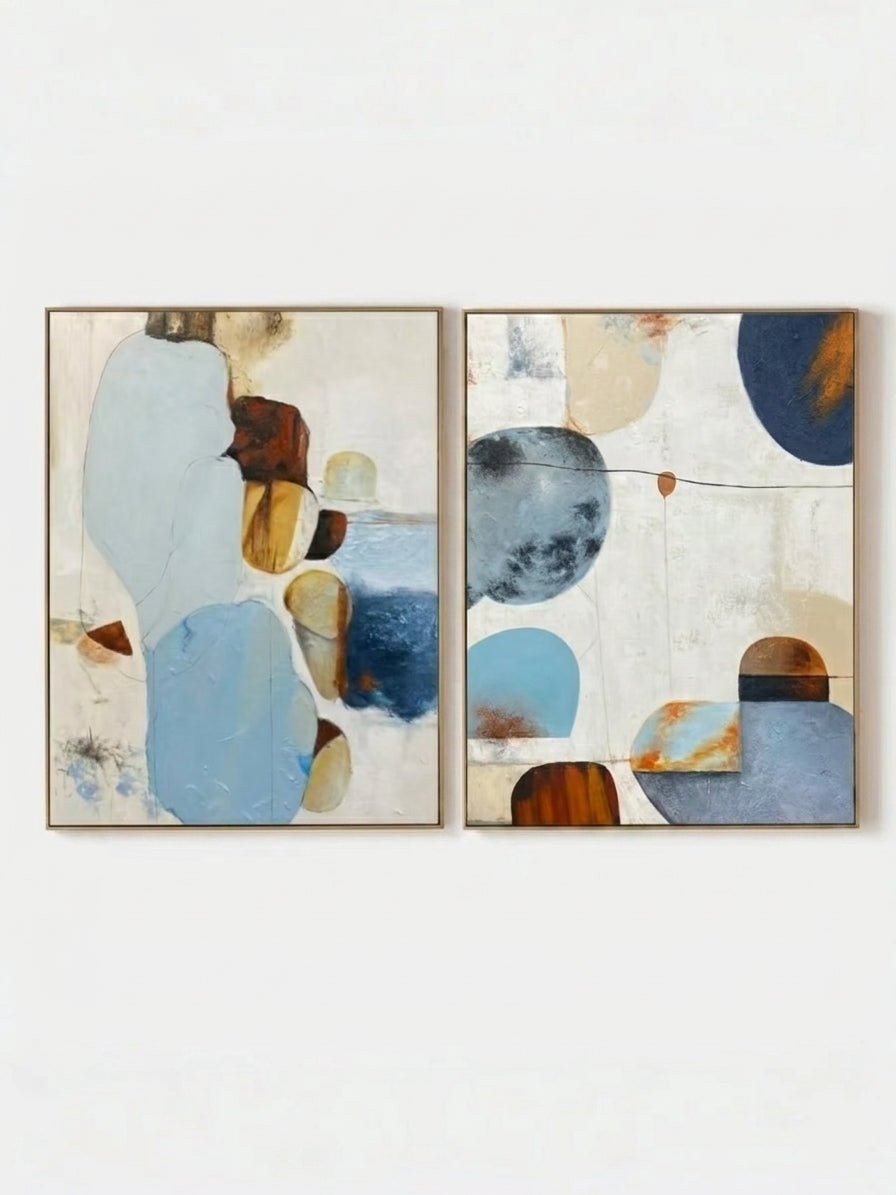 Modern Coastal Abstract Diptych Wall Art