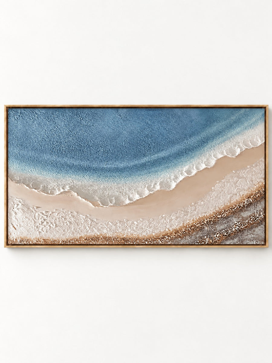 Modern Coastal Blue Ocean Shoreline Painting