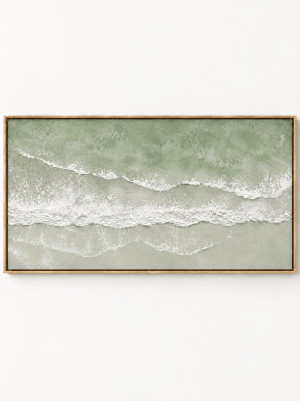 Modern Coastal Sage Green Ocean Wave Painting
