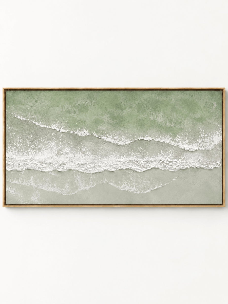 Modern Coastal Sage Green Ocean Wave Painting