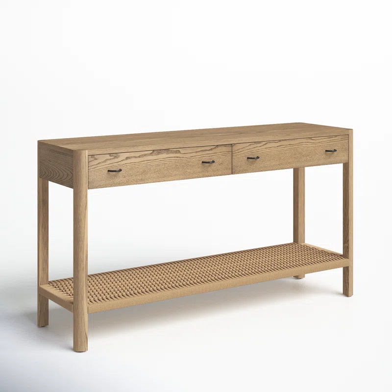 Modern Console Table – Minimalist Versatility + Solid wood + Natural Rope