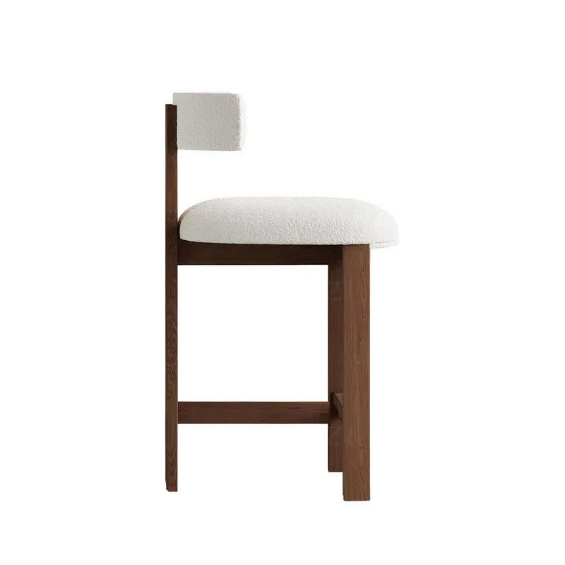 Moderne Barkruk – Minimalistisch Geometrisch Frame + Massief Hout + Bouclé Stof