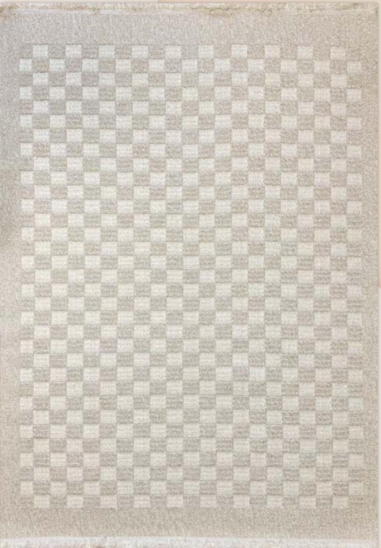Modern Cream Checkerboard Area Rug - Main View