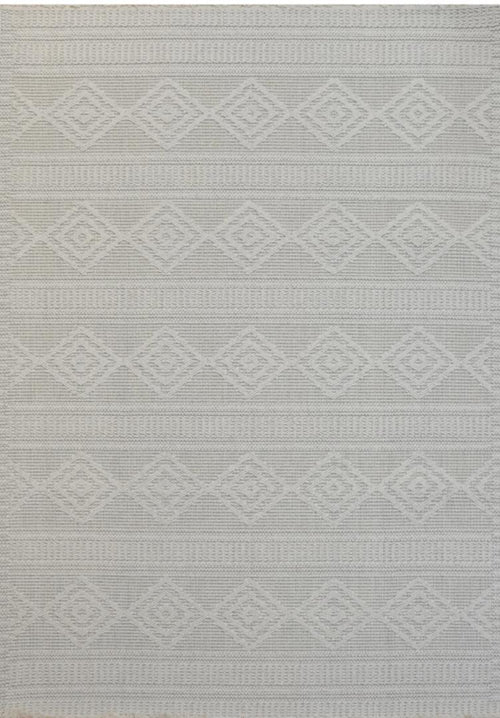 Modern cream diamond stripe area rug with geometric high-low textured pattern 1.5x2.2m