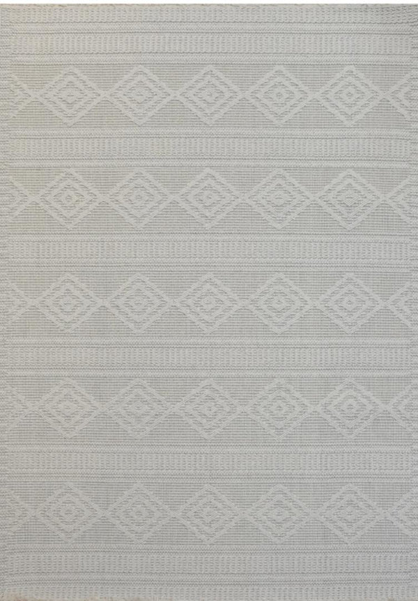 Modern cream diamond stripe area rug with geometric high-low textured pattern 1.5x2.2m