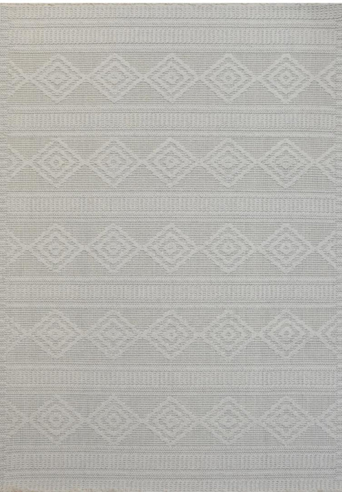 Modern cream diamond stripe area rug with geometric high-low textured pattern 1.5x2.2m