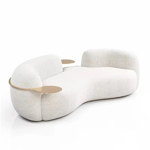 Modern Curved Sofa – Sculptural Minimalist Design with Integrated Side Tables