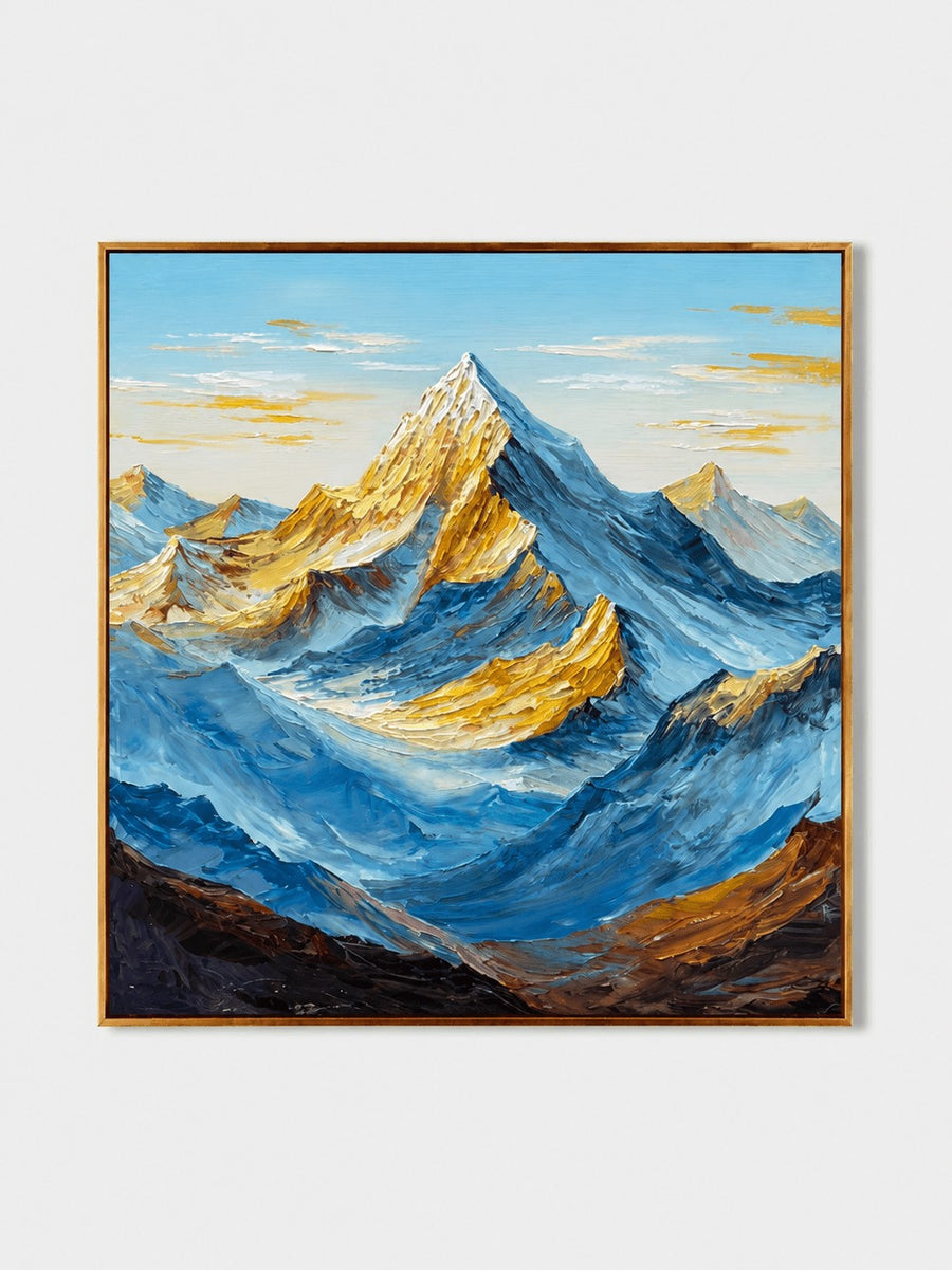 Modern Impasto Blue and Gold Mountain Wall Art