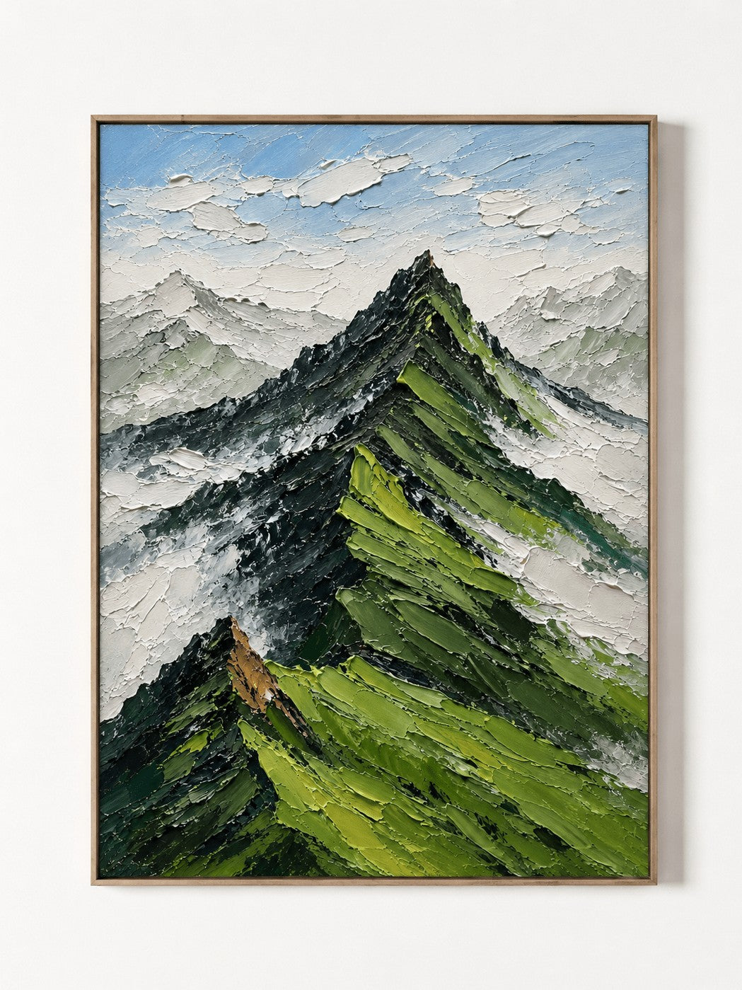 Modern Impasto Green Mountain Landscape Wall Art