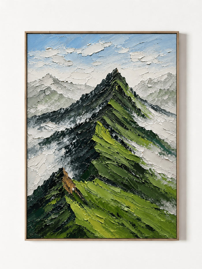 Modern Impasto Green Mountain Landscape Wall Art