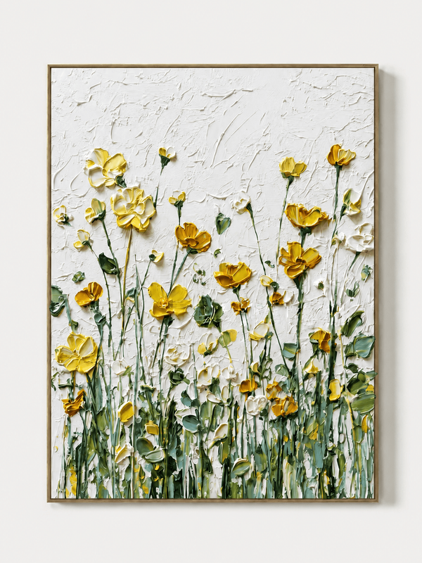 Modern Impasto Yellow Wildflower Wall Art