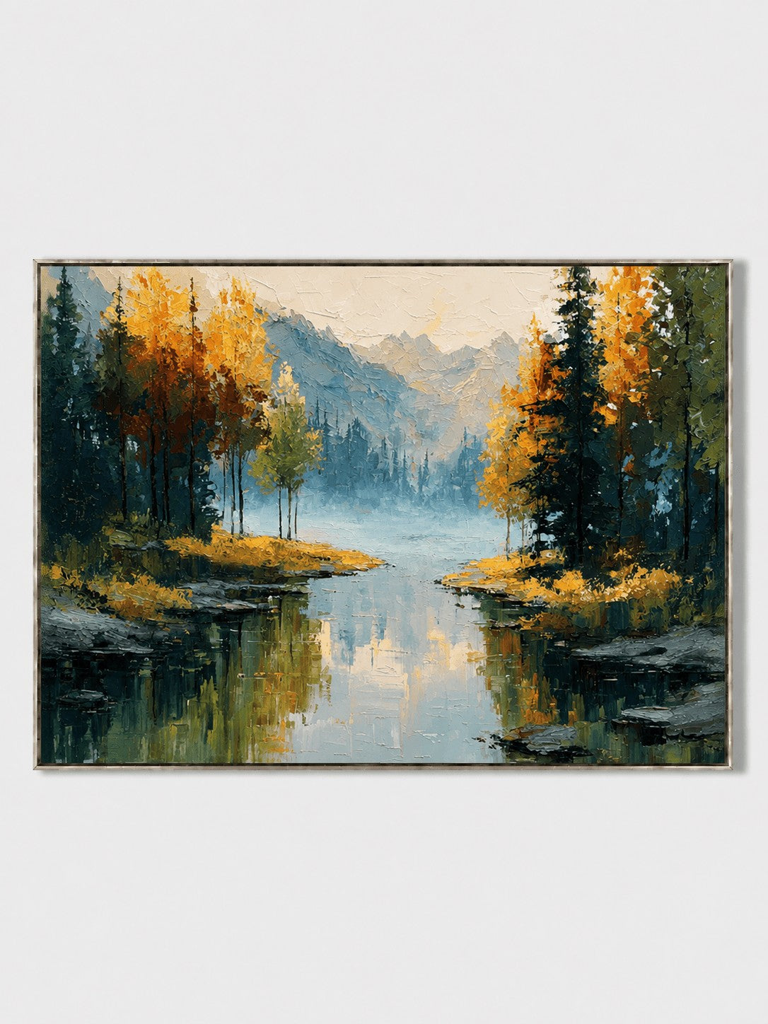 Modern Impressionist Autumn Mountain Lake Wall Art