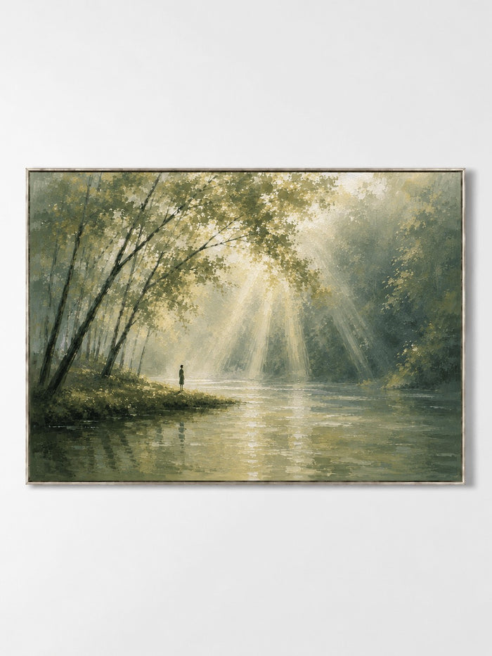 Modern Impressionist Sunlit Forest River Wall Art