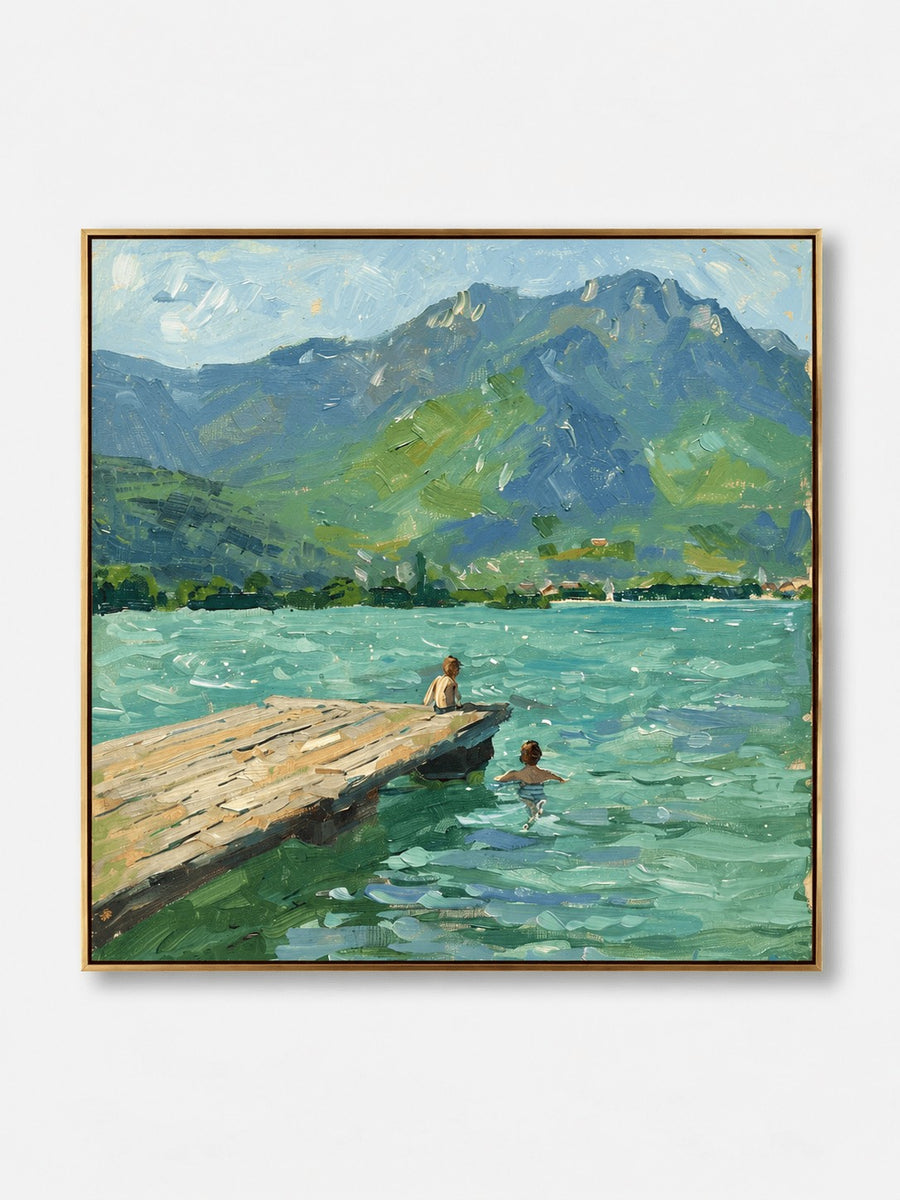 Modern Impressionist Turquoise Mountain Lake Painting