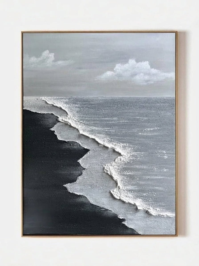 Modern Industrial 3D Textured Black Beach Canvas Wall Art