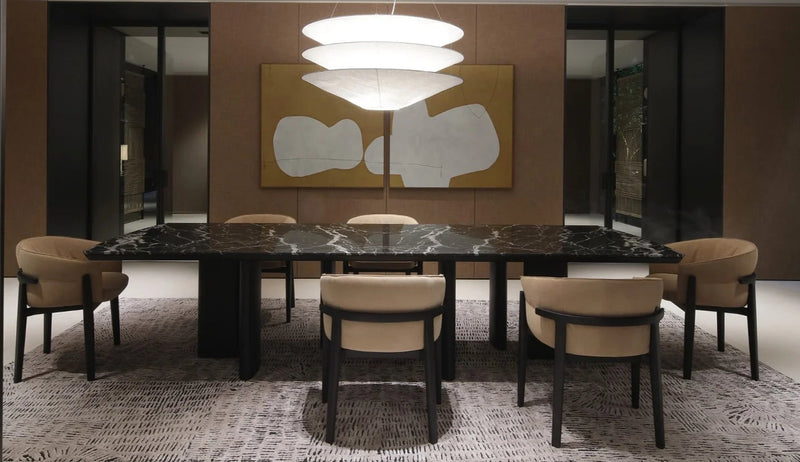 Modern Marble Dining Table – Black Marble Table with Sculptural Base