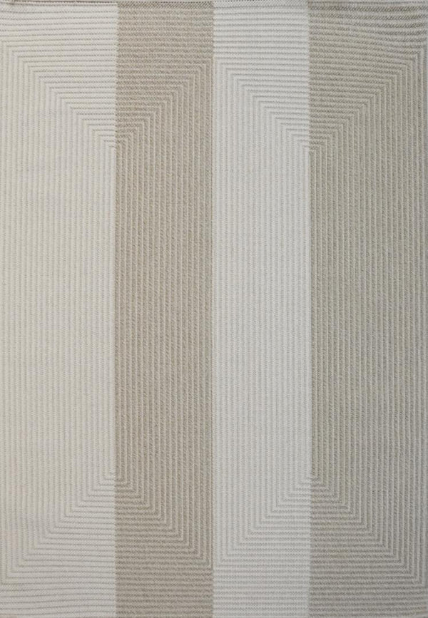 Modern beige optical stripe area rug with geometric 3D illusion pattern in cream and taupe 1.5x2.2m