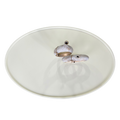 Modern minimalist pedestal coffee table angled view showing floating tabletop effect and bold fiberglass resin base