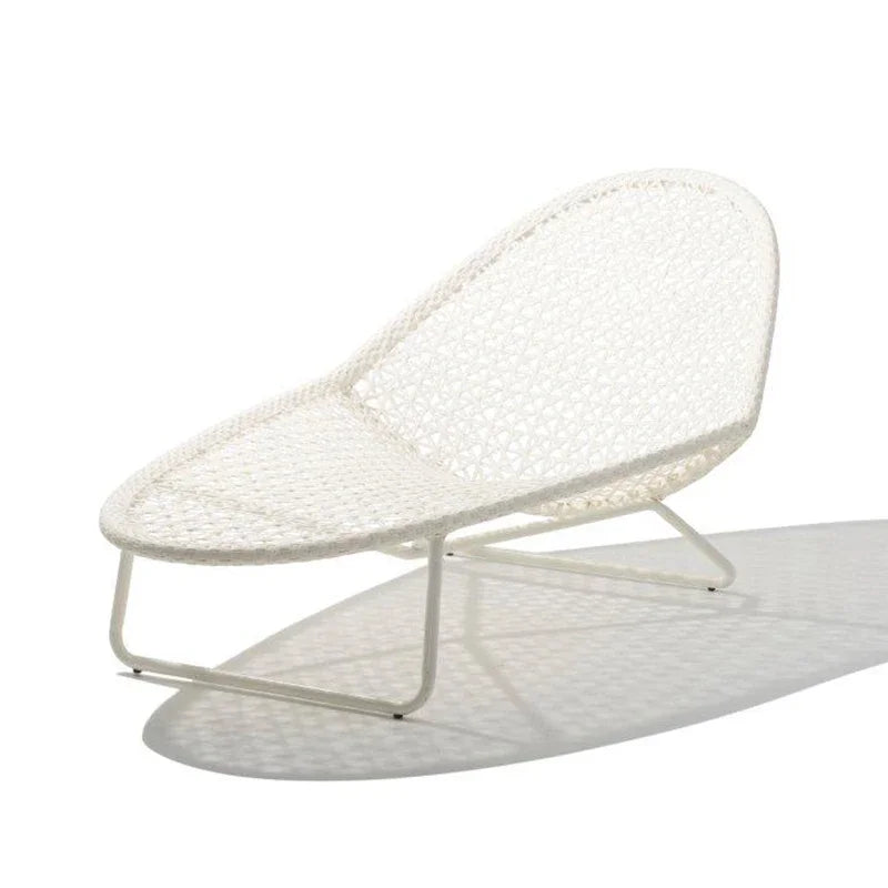 Modern Outdoor Cane-line sun lounger Woven Chaise Lounge – Sculptural White Patio Cane-line sun lounger