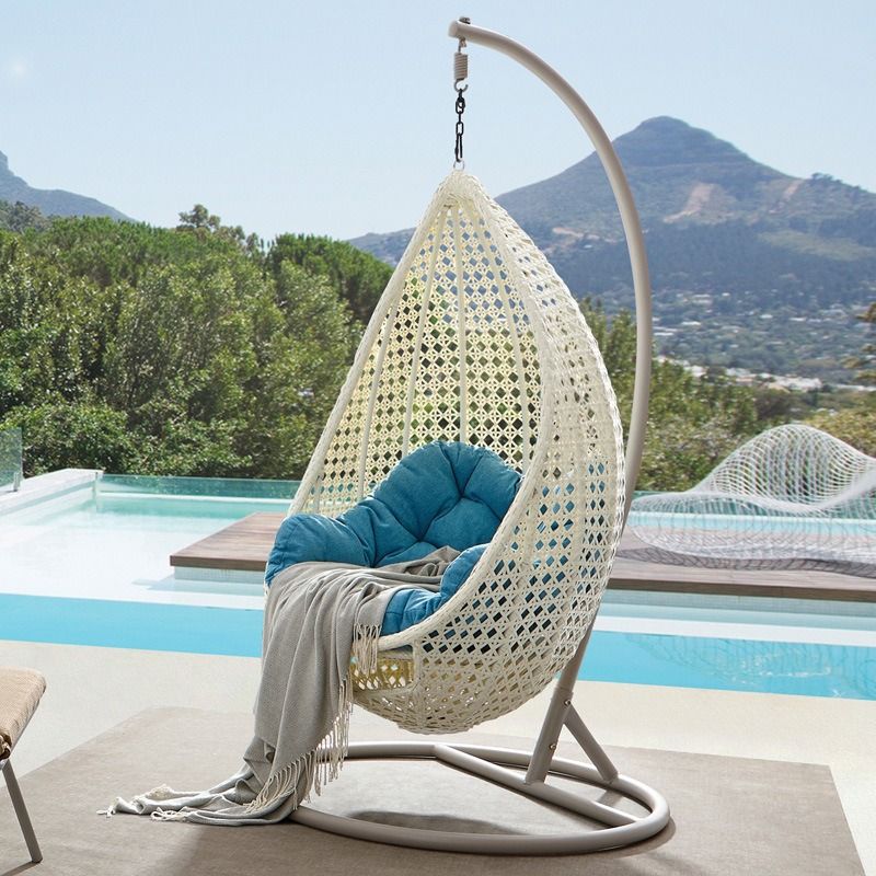Modern Outdoor Hanging Egg Chair – Woven Rope Swing with Plush Cushion