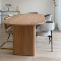 Modern Oval Fluted Solid Ash Wood Dining Table - Detail View