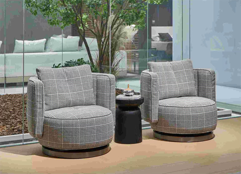 Modern Plaid Swivel Armchair - Main View