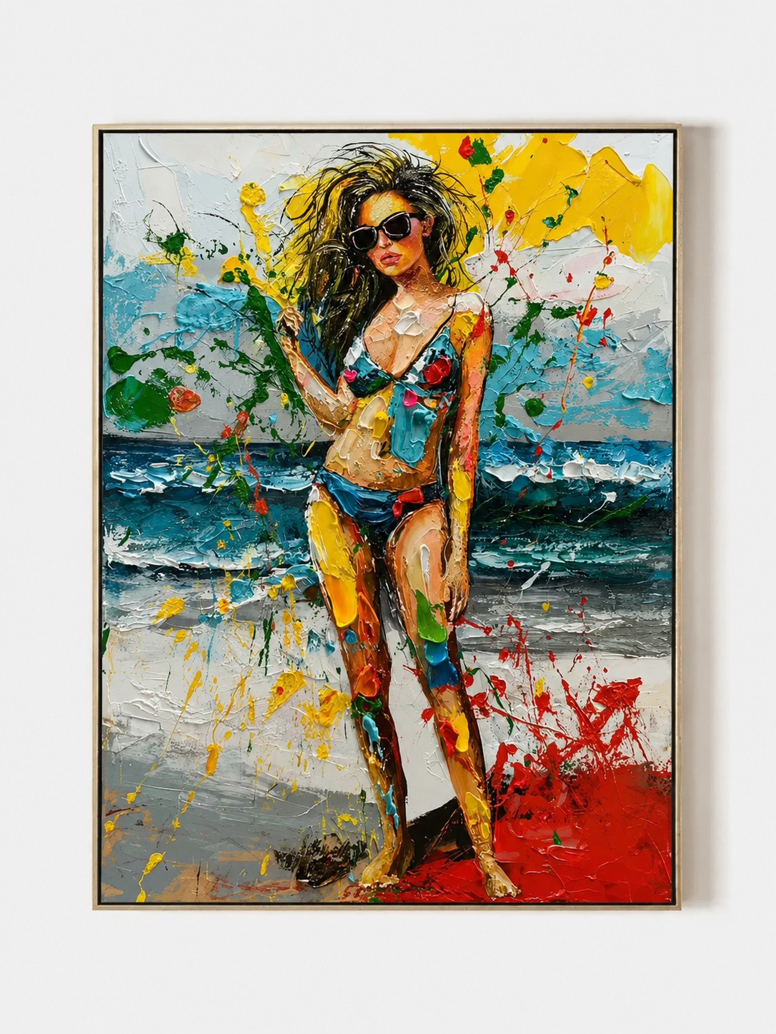 Modern Pop Art Figurative Wall Art, Sunlit Beach Muse