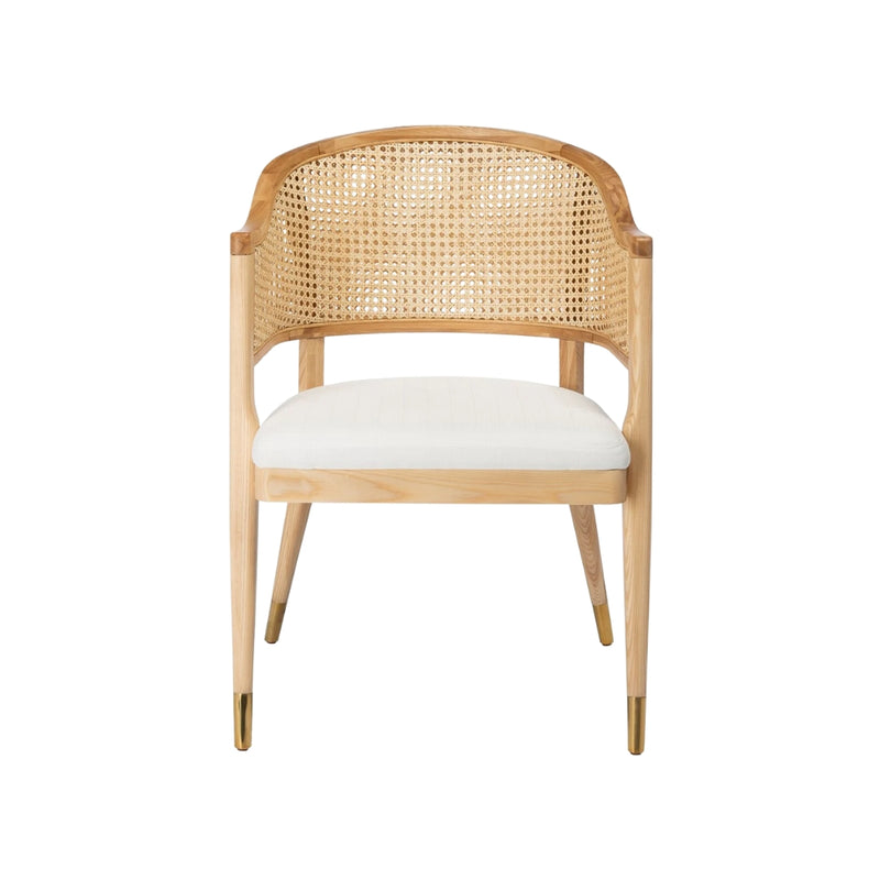 Modern Rattan Barrel Dining Chair – Solid Wood Frame