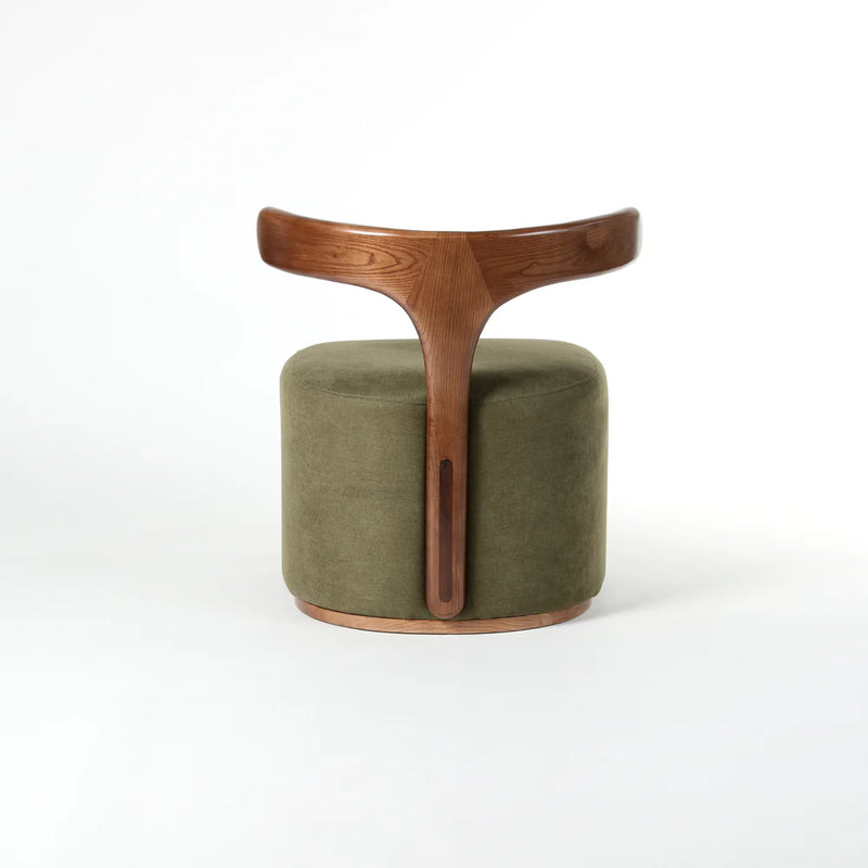 Modern Sculptural Barrel Accent Chair – Solid Wood Backrest & Plush Upholstered Base