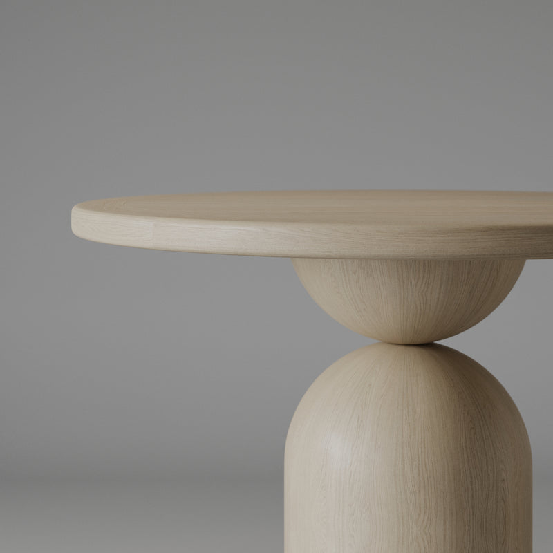 Modern Sculptural Round Pedestal Dining Table – Solid Wood with Artistic Base