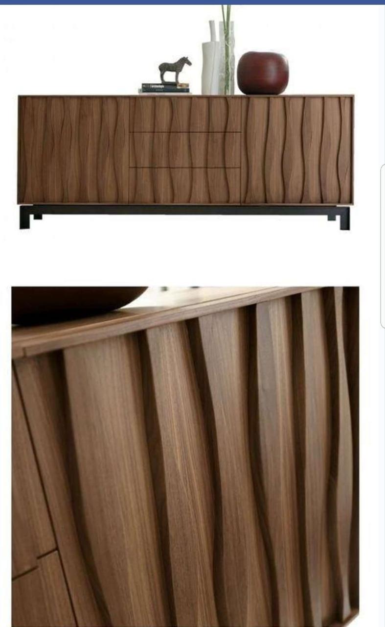 Modern Sculptural Wave Sideboard Buffet – Artistic Storage + Solid Walnut wood
