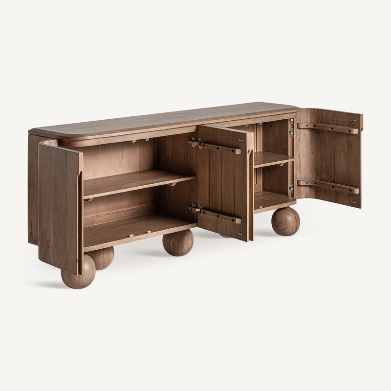Modern Sculptural Wood Sideboard – Rounded Corners & Ball Feet