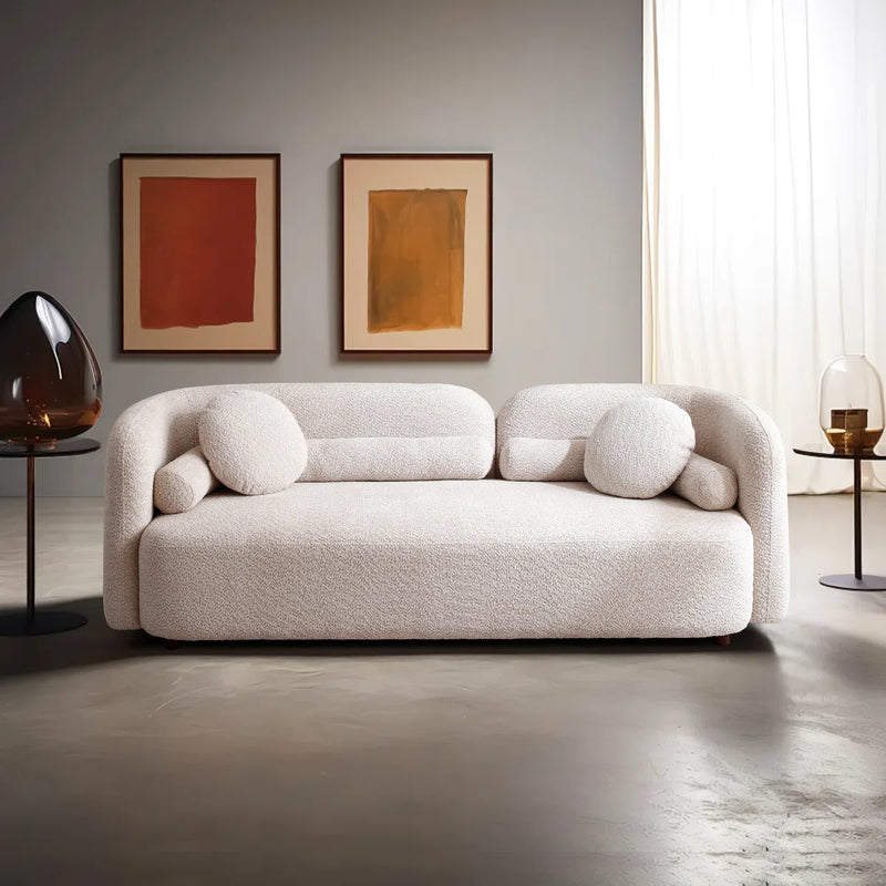 Modern Sofa – Minimalist Upholstered Couch with Cylindrical Pillows