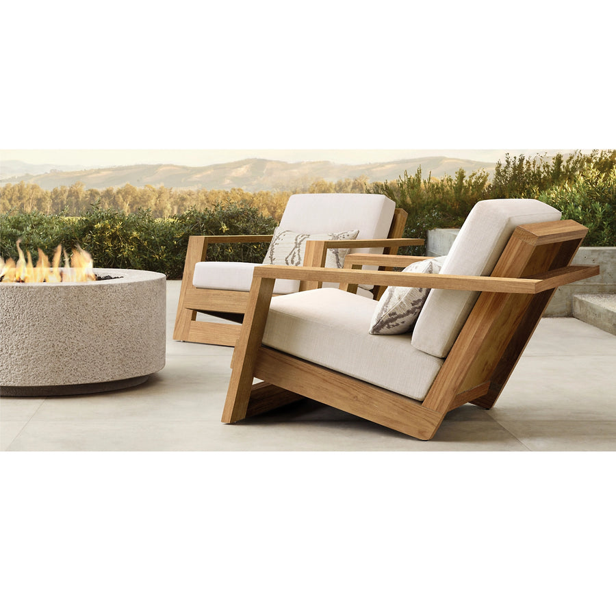 Alicia solid teak outdoor lounge armchair front view with cushions