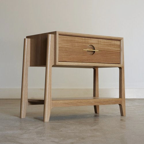 Modern Solid Wood Nightstand – Minimalist Design with Single Drawer and Open Shelf