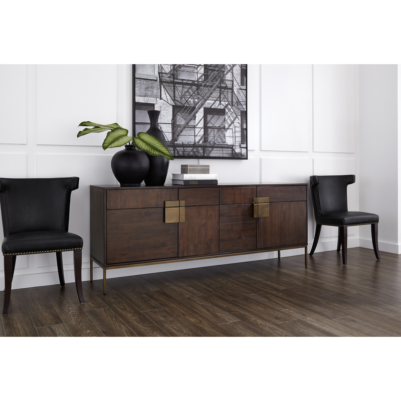 Modern solid wood Sideboard – Brass Square Handles & Slim Metal Base