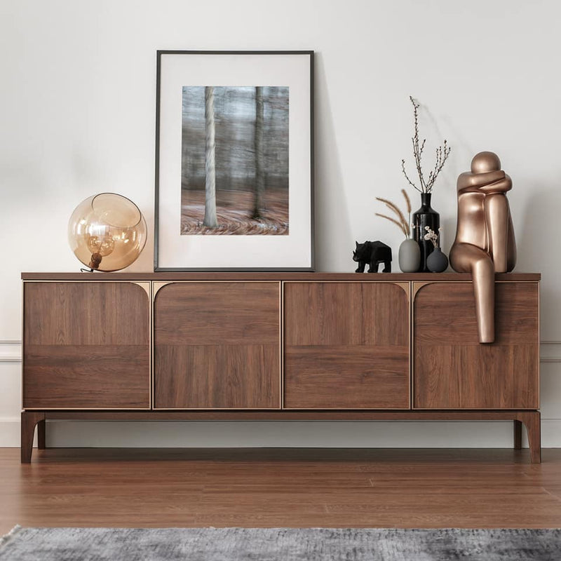 Modern Solid wood Sideboard with Arched Panel Doors & Brass Accents - Main View