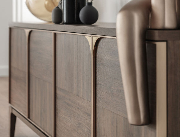 Modern Solid wood Sideboard with Arched Panel Doors & Brass Accents