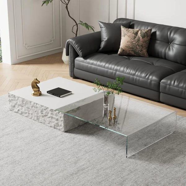 Modern Stone & Glass Coffee Table - Main View