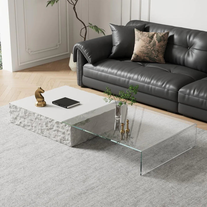 Modern Stone & Glass Coffee Table - Main View