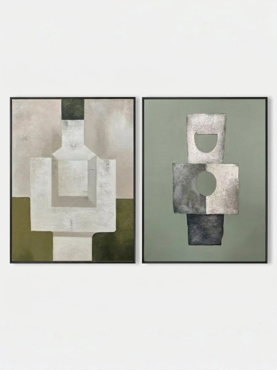 Modern Structural Abstract Diptych Wall Art