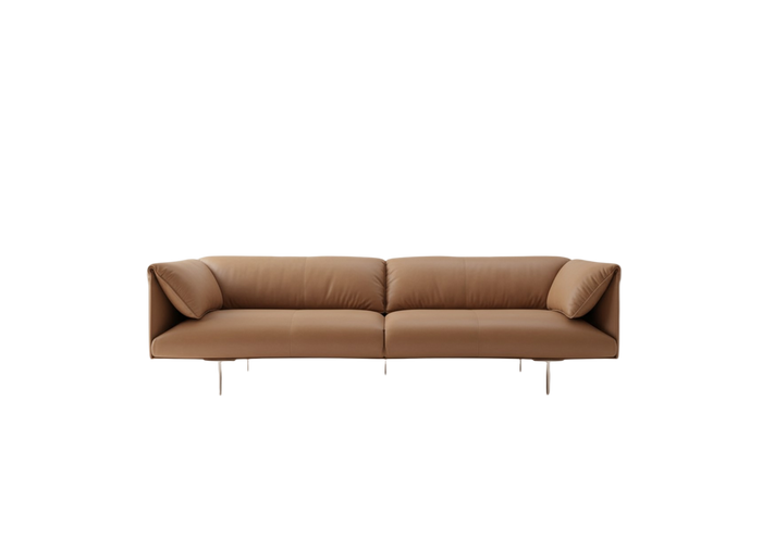 Modern Tan Leather Sofa - Main View