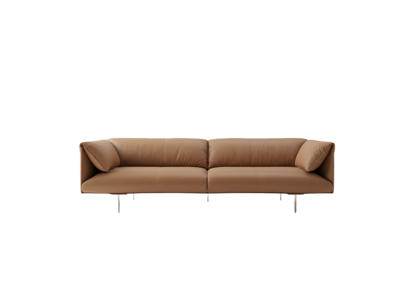 Modern Tan Leather Sofa - Main View