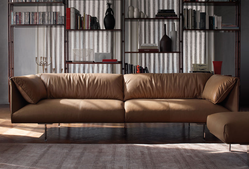 Modern Tan Leather Sofa –  Luxury Italian Couch with Deep Cushions