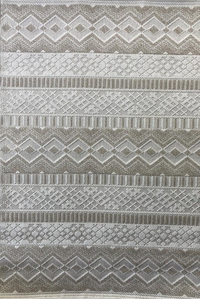 Modern taupe and cream tribal stripe area rug with geometric pattern 1.5x2.2m