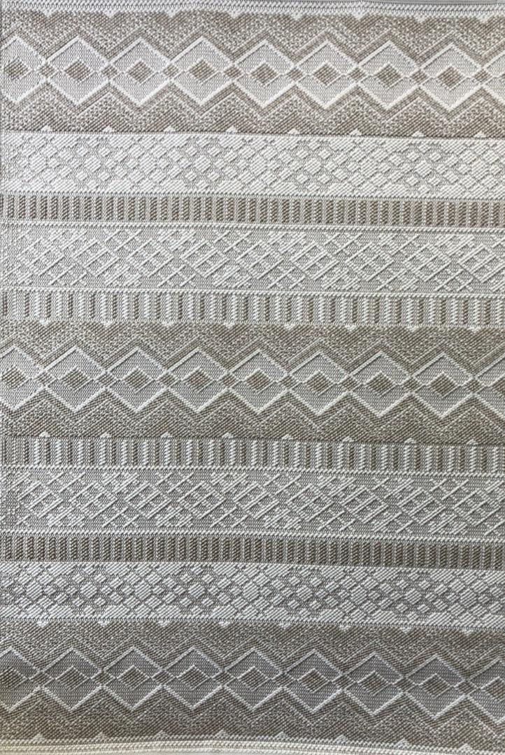 Modern taupe and cream tribal stripe area rug with geometric pattern 1.5x2.2m