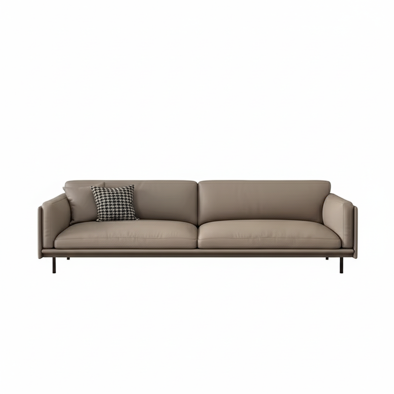 Modern Taupe Leather Sofa - Main View